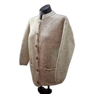 Design Options Natural Wool Cotton Alpaca Button-Front Cardigan Sweater L